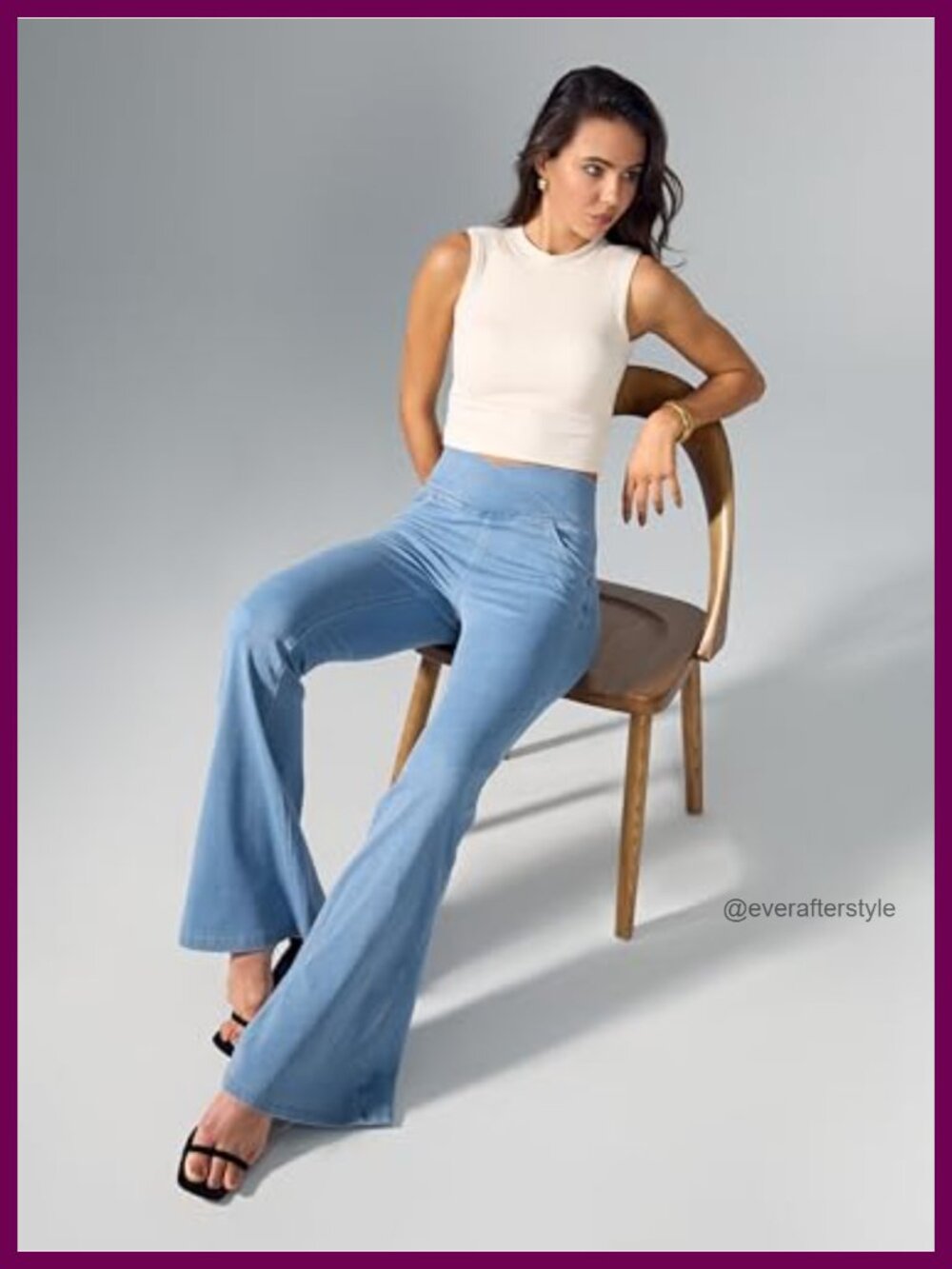 Stretchy Flare Jeans High Rise Crossover Waist Bell Bottom Jeggings - Picture 3 of 6